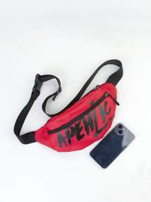 Men Letter Graphic Waist Bag Chest Bag - Red - View 6