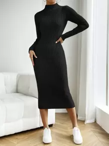 SHEIN Essnce Mock Neck Ribbed Knit Sweater Dress