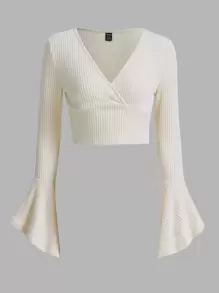 SHEIN MOD Flounce Sleeve Crop Tee - Beige - View 1