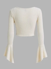 SHEIN MOD Flounce Sleeve Crop Tee - Beige - View 2