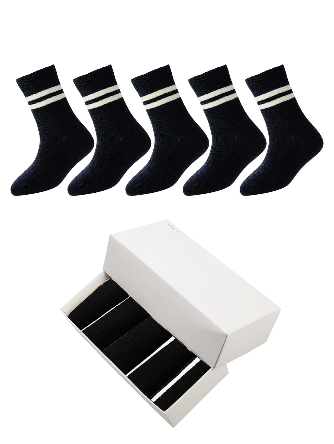 Chicos 5 pares Calcetines de tripulación con patrón de rayas - Negro - Ver 1