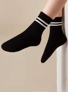 Chicos 5 pares Calcetines de tripulación con patrón de rayas - Negro - Ver 2