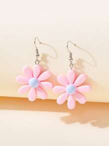1pair Fashionable Y2k Style Daisy Pendant Dangle Earrings For Women, Perfect Gift For Party Birthday Celebration - Baby Pink - View 1