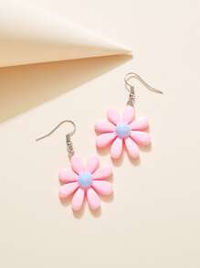 1pair Fashionable Y2k Style Daisy Pendant Dangle Earrings For Women, Perfect Gift For Party Birthday Celebration - Baby Pink - View 2