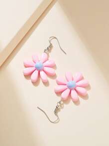 1pair Fashionable Y2k Style Daisy Pendant Dangle Earrings For Women, Perfect Gift For Party Birthday Celebration - Baby Pink - View 3