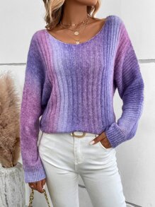 SHEIN LUNE Ombre Batwing Sleeve Jumper - Purple - View 1