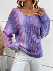 SHEIN LUNE Ombre Batwing Sleeve Jumper - Purple - View 3