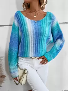 EMERY ROSE Ombre Batwing Sleeve Jumper - Mint Blue - View 3