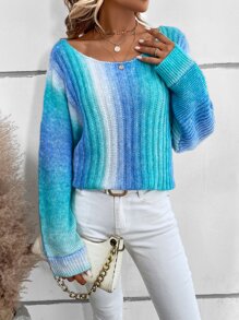 EMERY ROSE Ombre Batwing Sleeve Jumper - Mint Blue - View 4