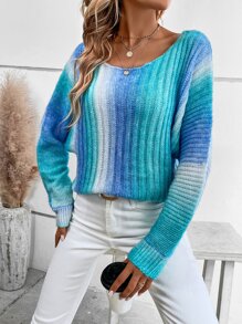 EMERY ROSE Ombre Batwing Sleeve Jumper - Mint Blue - View 5