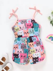 Toddler Girls Cartoon Graphic Knot Shoulder Cami Romper