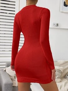 SHEIN Privé Cable Knit Jumper Dress - Red - View 2