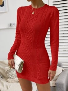 SHEIN Privé Cable Knit Jumper Dress - Red - View 4