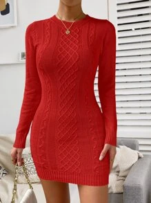 SHEIN Privé Cable Knit Jumper Dress - Red - View 5