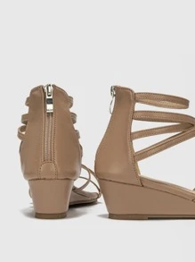 Women's Low Wedge Heel Zipper Back Casual Roman Sandals For Students - Apricot - View 8