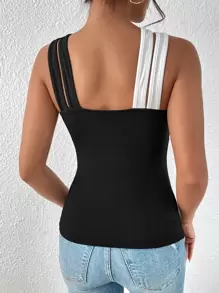 SHEIN Privé Áo hai dây Hội Chữ thập Cắt ra Khối Màu Giải trí - màu đen - Xem 2