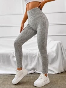 SHEIN EZwear 高腰條紋針織緊身打底褲