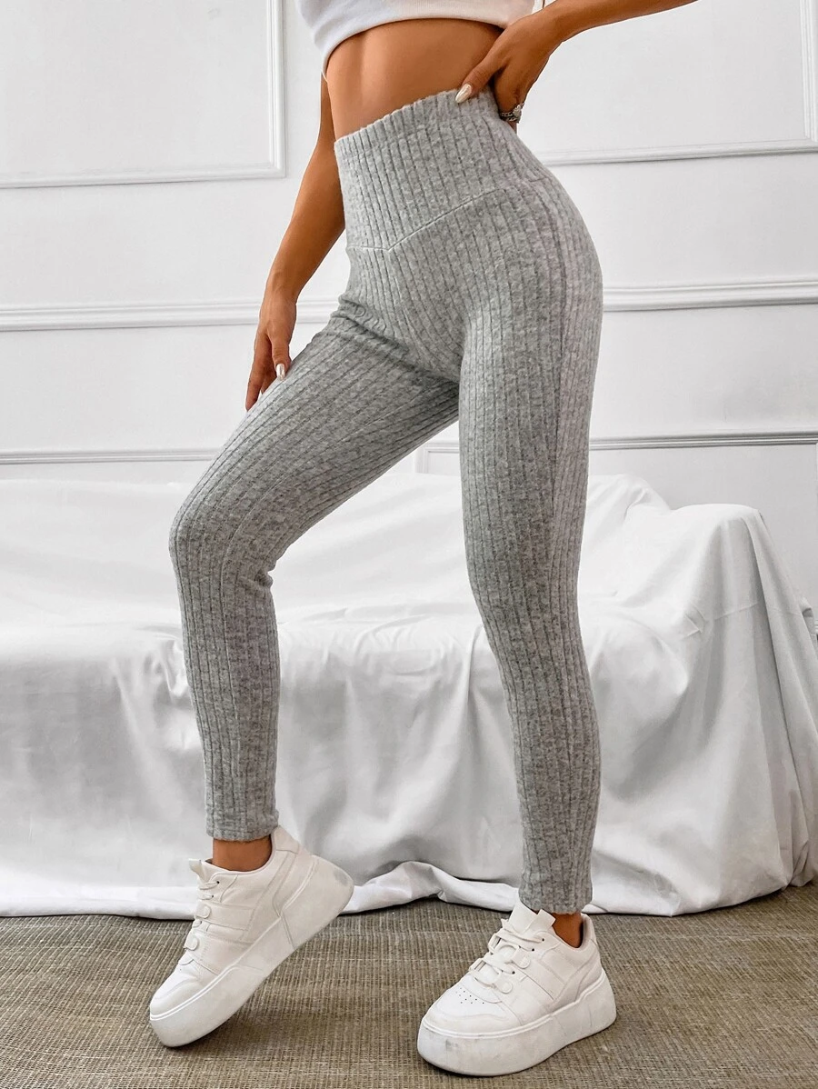 SHEIN EZwear 高腰條紋針織緊身打底褲