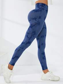 Yoga Trendy Xà cạp Tie Dye Yoga Liền mạch Quần legging tập thể dục mông co giãn cao - Màu xanh hải quân - Xem 3