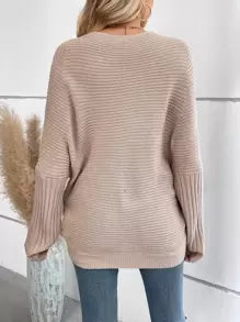 SHEIN LUNE Batwing Sleeve Wrap Cross Jumper - Apricot - View 2