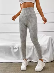 SHEIN EZwear 高腰條紋針織緊身打底褲