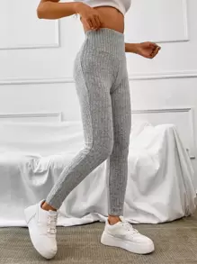 SHEIN EZwear 高腰條紋針織緊身打底褲