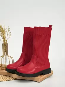 Girls Neon Red Slip-On Sock Boots - Red - View 1