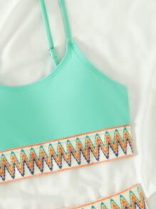 Teen Girls Chevron Tape Panel Bikini Set Summer Beach - Mint Green - View 3