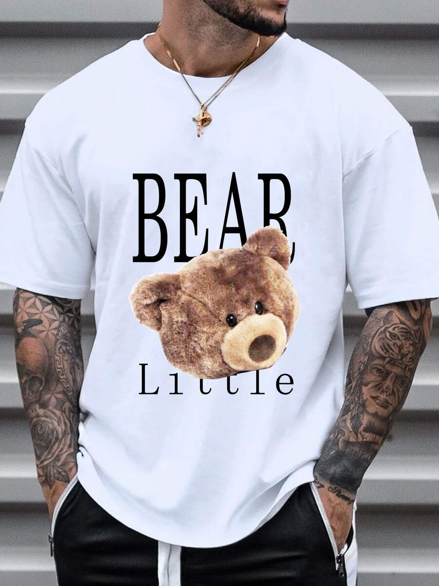 Manfinity Hombres Camiseta con estampado de slogan y dibujos animados - Blanco - Ver 1