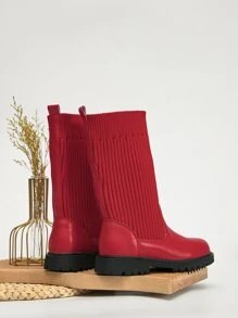 Girls Neon Red Slip-On Sock Boots - Red - View 2