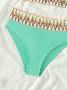 Teen Girls Chevron Tape Panel Bikini Set Summer Beach - Mint Green - View 4