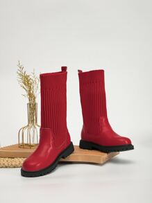 Girls Neon Red Slip-On Sock Boots - Red - View 3