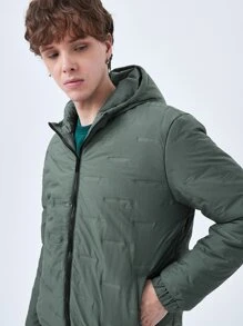 Men Zip Up Hooded Quilted Coat - Green - View 7