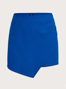 SHEIN MOD Plus High Waist Wrap Hem Skort - Royal Blue - View 1