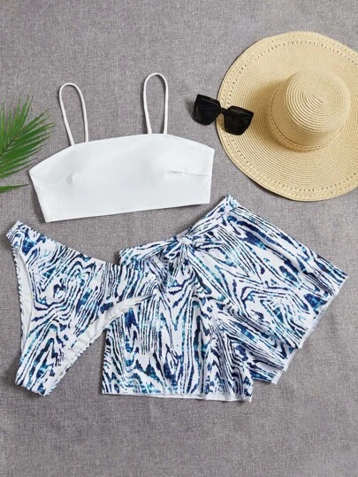 大尺寸3件套花色比基尼套裝，適用於夏季海灘