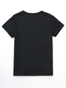 SHEIN LUNE Butterfly & Floral Print Tee Graphic Tees Women Tops - Black - View 2