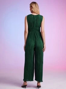 SHEIN BAE Plisse Wide Leg Jumpsuit - Dark Green - View 2