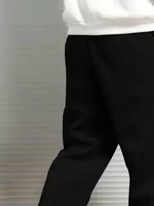 ROMWE MEN Street Life Men Letter & Cartoon Graphic Drawstring Waist Sweatpants - Black - View 3