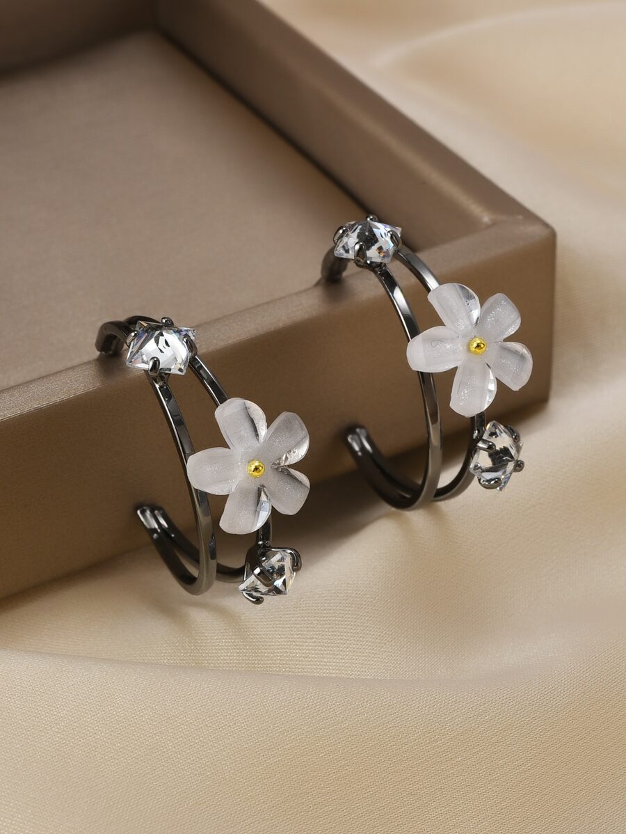 Bông tai vòng cổ trang trí bằng đá & hoa trang trí - Màu Đen Súng - Xem 1