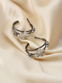 Bông tai vòng cổ trang trí bằng đá & hoa trang trí - Màu Đen Súng - Xem 2