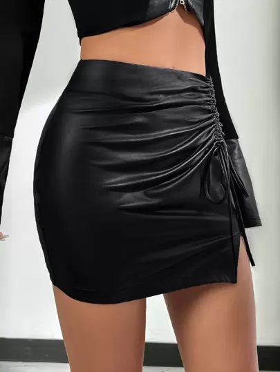 SHEIN BAE Falda con cordón bajo con abertura PU