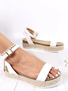Sandalias planas alpargata tira tobillera - Blanco - Ver 2