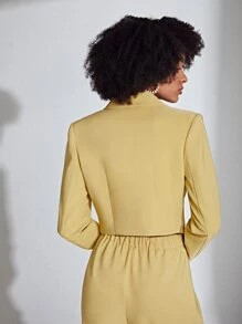 SHEIN Privé Lapel Neck Double Button Crop Blazer - Yellow - View 2