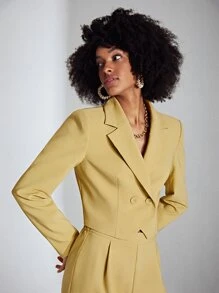 SHEIN Privé Lapel Neck Double Button Crop Blazer - Yellow - View 3