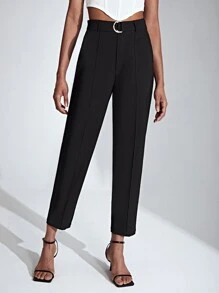 SHEIN Privé Solid High Waist Belted Trousers - Black - View 6