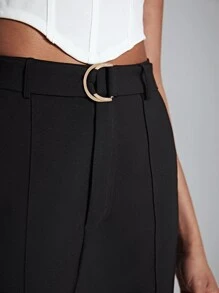 SHEIN Privé Solid High Waist Belted Trousers - Black - View 7
