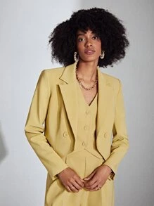 SHEIN Privé Lapel Neck Double Button Crop Blazer - Yellow - View 9