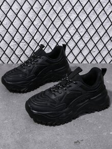 Men Lace-up Front Chunky Sneakers - Black - View 3