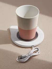 1pc Usb Interface Heated Cup Coaster 55°C Constant Temperature Warm Cup Mat With Timing Function For Milk/coffee Cup (without Cup) - White - View 2