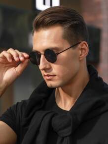 Men Round Frame Fashion Glasses Travel Accessories Black Shades Travel Accessories Vintage Sunglasses Sun Glasses Beach Accessories Sun Glasses Sunglasses Shades Boho Elegant For Summer Beach Vacation,Outdoor,Travel